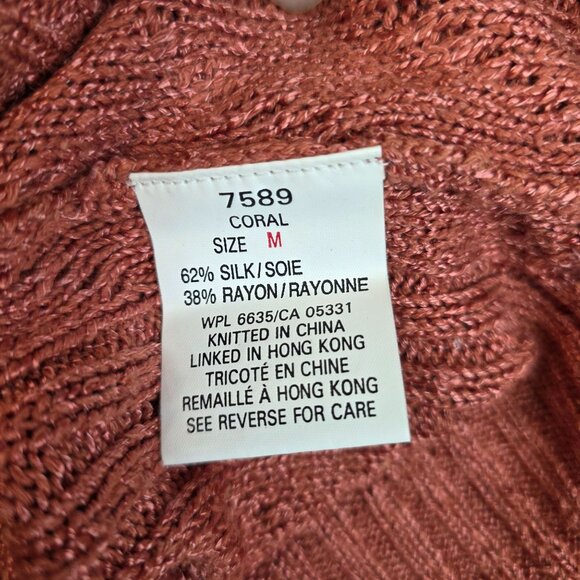 Woolrich Womens Medium Cable Knit Silk Blend Knit Coral Sweater Deadstock New - Picture 3 of 7